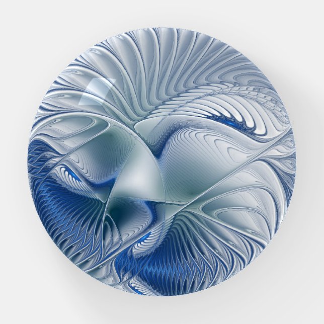 Dynamic Fantasy Abstract Blue Tones Fractal Art Paperweight (Front)