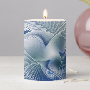 Dynamic Fantasy Abstract Blue Tones Fractal Art Pillar Candle