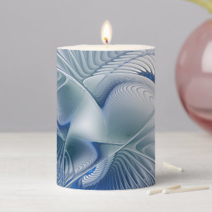Dynamic Fantasy Abstract Blue Tones Fractal Art Pillar Candle