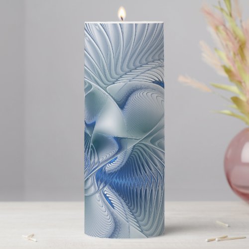 Dynamic Fantasy Abstract Blue Tones Fractal Art Pillar Candle