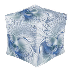 Dynamic Fantasy Abstract Blue Tones Fractal Art Pouf