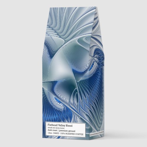 Dynamic Fantasy Abstract Blue Tones Fractal Art Roasted Coffee