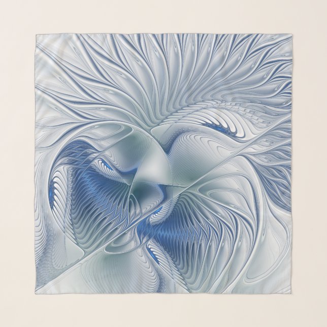 Dynamic Fantasy Abstract Blue Tones Fractal Art Scarf (Front)