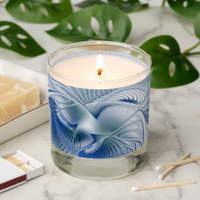 Dynamic Fantasy Abstract Blue Tones Fractal Art Scented Candle (Lit)