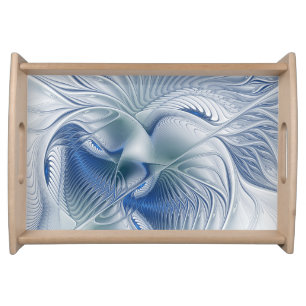 Dynamic Fantasy Abstract Blue Tones Fractal Art Serving Tray