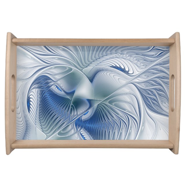 Dynamic Fantasy Abstract Blue Tones Fractal Art Serving Tray (Front)