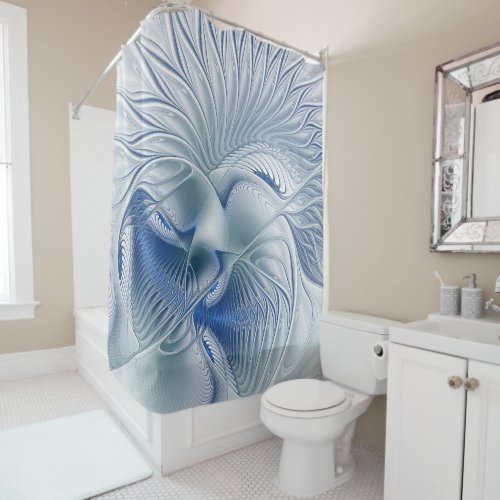 Dynamic Fantasy Abstract Blue Tones Fractal Art Shower Curtain