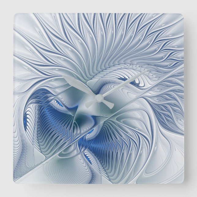 Dynamic Fantasy Abstract Blue Tones Fractal Art Square Wall Clock (Front)