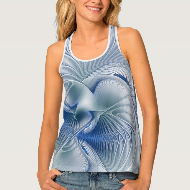 Dynamic Fantasy Abstract Blue Tones Fractal Art Tank Top (Front)