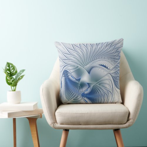 Dynamic Fantasy Abstract Blue Tones Fractal Art Throw Pillow