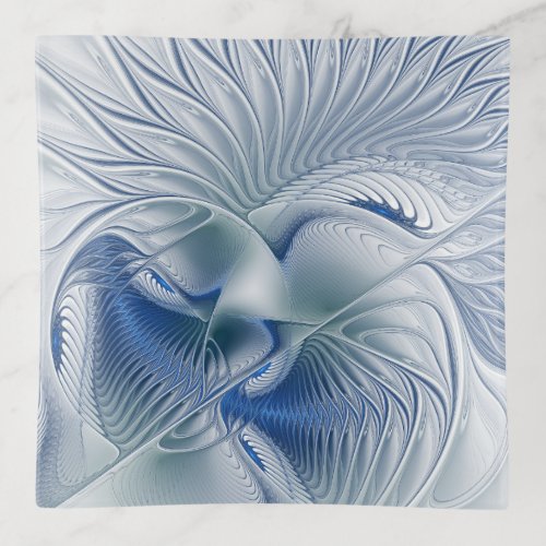 Dynamic Fantasy Abstract Blue Tones Fractal Art Trinket Tray