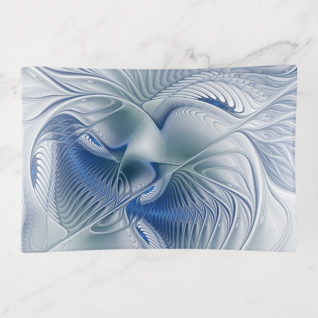Dynamic Fantasy Abstract Blue Tones Fractal Art Trinket Tray (Front)