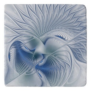 Dynamic Fantasy Abstract Blue Tones Fractal Art Trivet