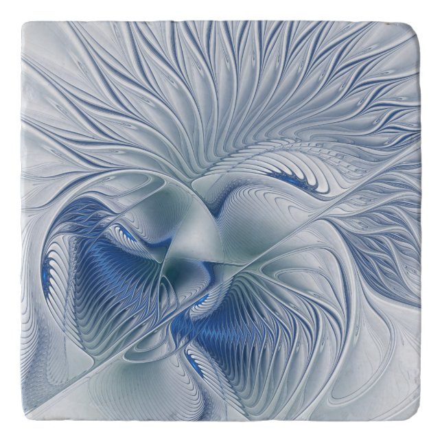 Dynamic Fantasy Abstract Blue Tones Fractal Art Trivet (Front)