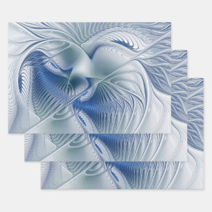 Dynamic Fantasy Abstract Blue Tones Fractal Art Wrapping Paper Sheets