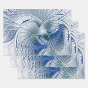 Dynamic Fantasy Abstract Blue Tones Fractal Art Wrapping Paper Sheets