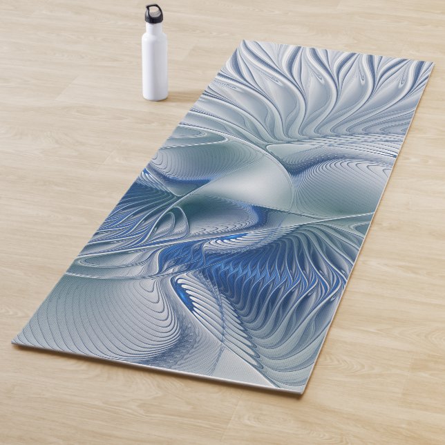 Dynamic Fantasy Abstract Blue Tones Fractal Art Yoga Mat (In Situ)