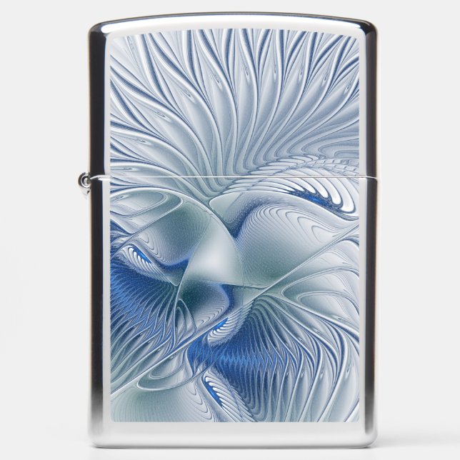 Dynamic Fantasy Abstract Blue Tones Fractal Art Zippo Lighter (Front)