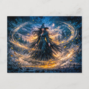 Dynamic Fantasy Witch with Magical Atmospheric Ene Postcard