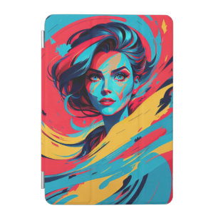 Dynamic Female Face In Bright Teal Yellow & Red iPad Mini Cover