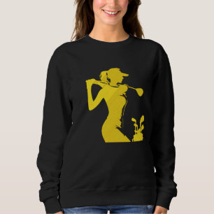 Dynamic Female Golfer Mid-Swing Bold Design Embroidered Sweatshirt