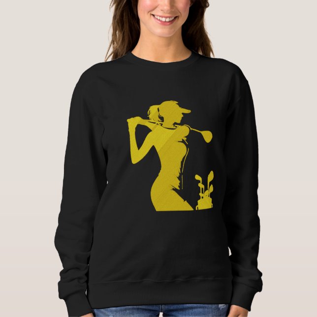 Dynamic Female Golfer Mid-Swing Bold Design Embroidered Sweatshirt (Front)