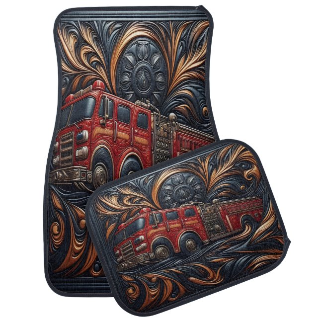 Dynamic Fire Truck Leather Art Car Floor Mat (Set)