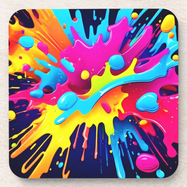 Dynamic Fluorescent Paint Streaks Beverage Coaster (Front)