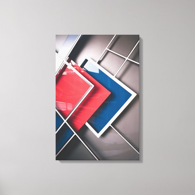 Dynamic Fusion: Red & Blue Geometric Wall Art (Front)