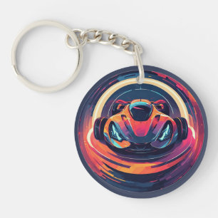 Dynamic Futuristic Sports Car Illustration Keychain
