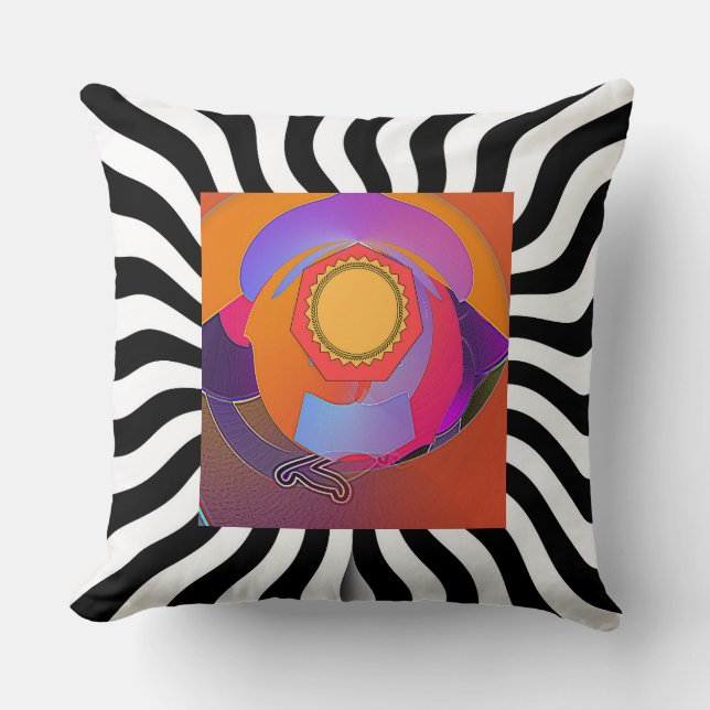 Dynamic Geo Black White Wavy Throw Pillow (Front)
