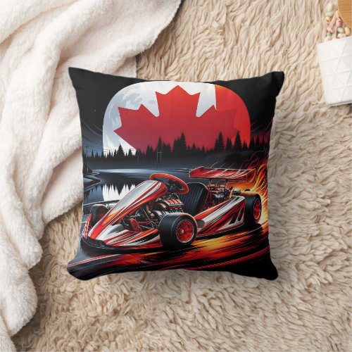 Dynamic go kart under a Canadian moonlight  Throw Pillow