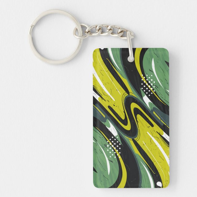 Dynamic Green and Lime Green Abstract Flow Keychain (Front)