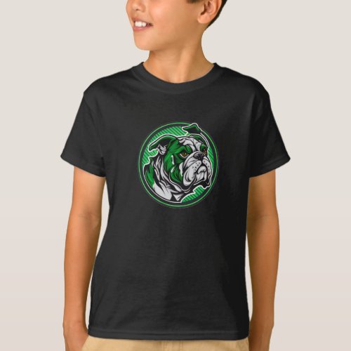 Dynamic Green and White Bulldog Emblem T_Shirt