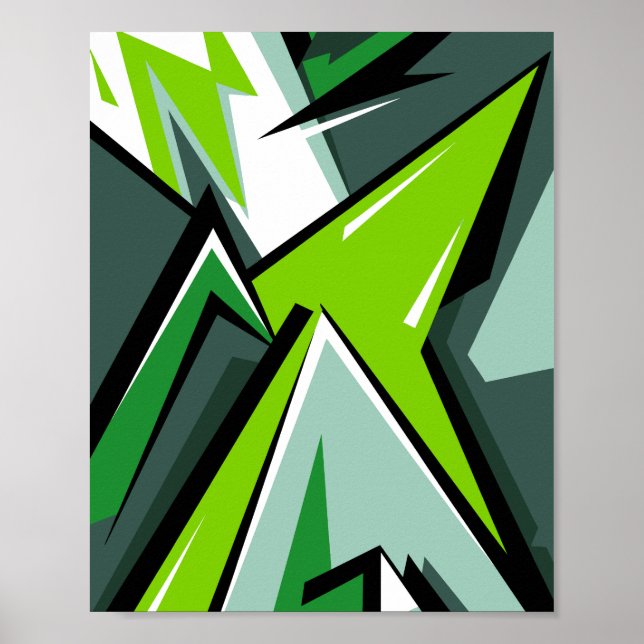 Dynamic Green Geometric Abstract Art Poster (Front)