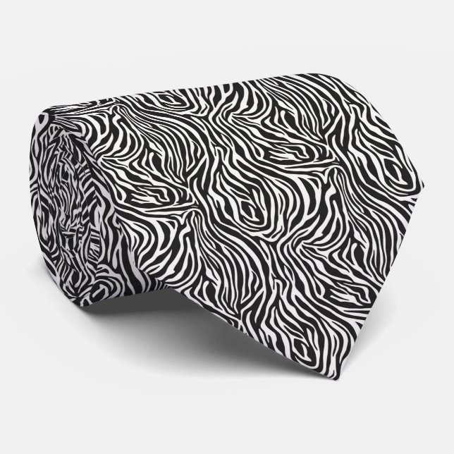 Dynamic High-Contrast Black and White Zebra Neck Tie (Rolled)
