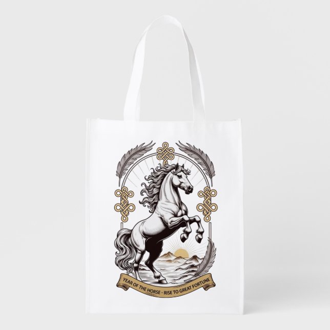 Dynamic Horse Emblem, Chinese New Year Gift Grocery Bag (Front)