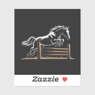 Dynamic Horse Jump Silhouette in White and Gold Sticker