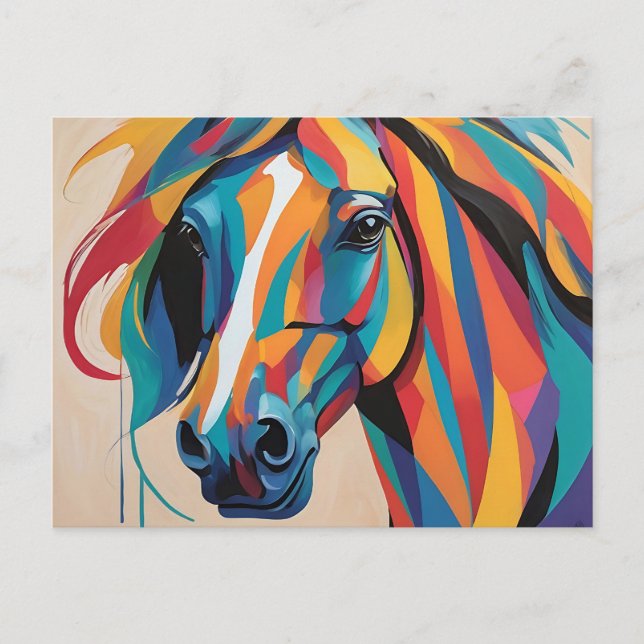 Dynamic Horse Portrait Abstract Postcard (Front)