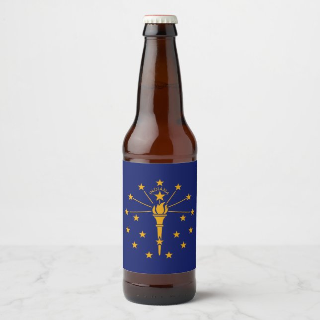 Dynamic Indiana State Flag Graphic on a Beer Bottle Label (Front)