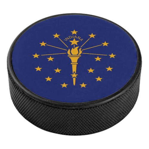 Dynamic Indiana State Flag Graphic on a Hockey Puck