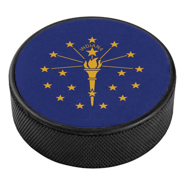 Dynamic Indiana State Flag Graphic on a Hockey Puck (3/4)