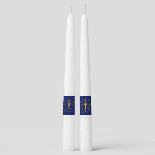 Dynamic Indiana State Flag Graphic on a Taper Candle