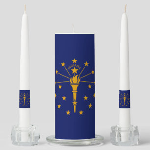Dynamic Indiana State Flag Graphic on a Unity Candle Set