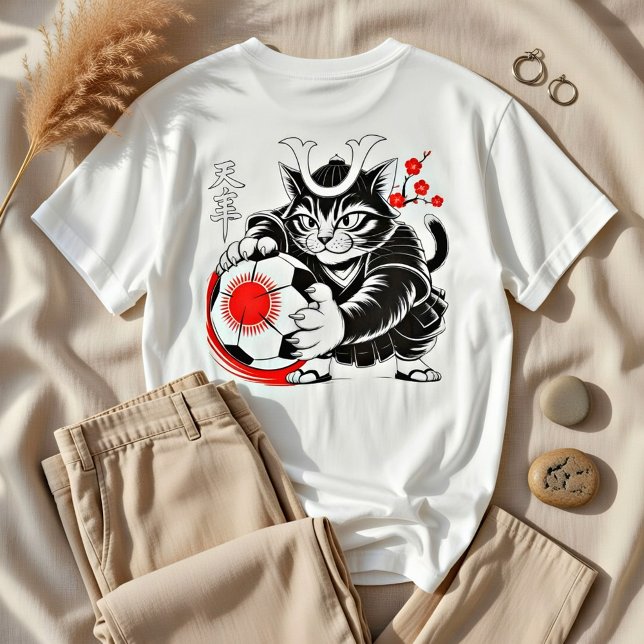 Dynamic Japanese Samurai Soccer Cat - Soccer Fans T-Shirt (Creator Uploaded)