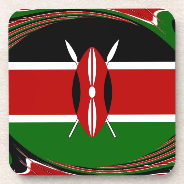  Dynamic Kenyan Flag Vector: An Energetic Design Drink Coaster (Front)