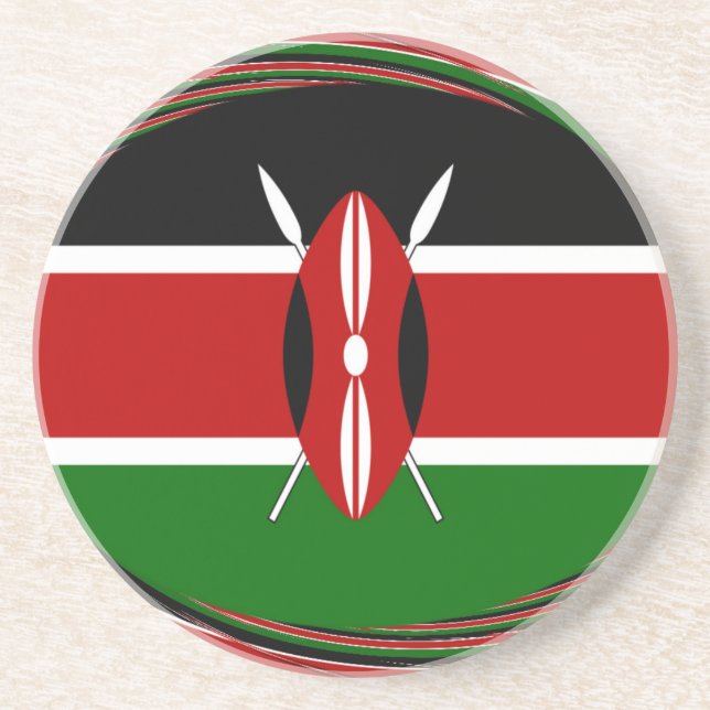  Dynamic Kenyan Flag Vector: An Energetic Design Sandstone Coaster (Front)