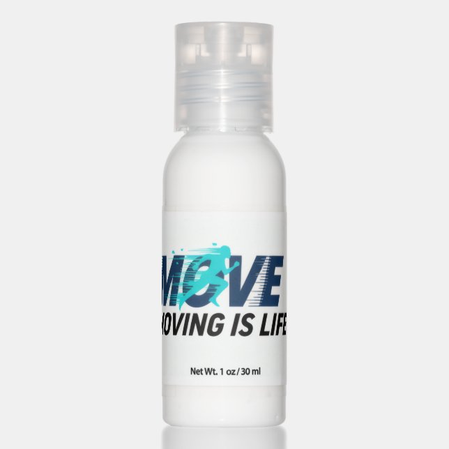 Dynamic logo with runner silhouette and text Move  Hand Lotion (Front)