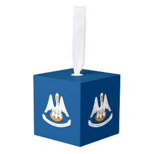 Dynamic Louisiana State Flag Graphic on a Cube Ornament