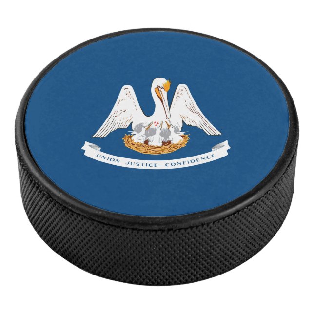 Dynamic Louisiana State Flag Graphic on a Hockey Puck (3/4)